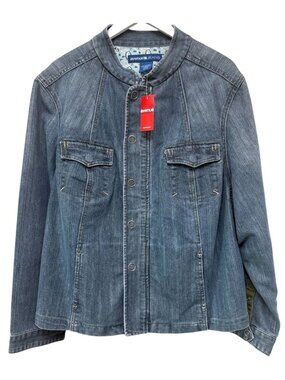 Avenue Jean Jacket Plus Size 26 / 28 Blue Denim Stretch Zip Snap Front NWT